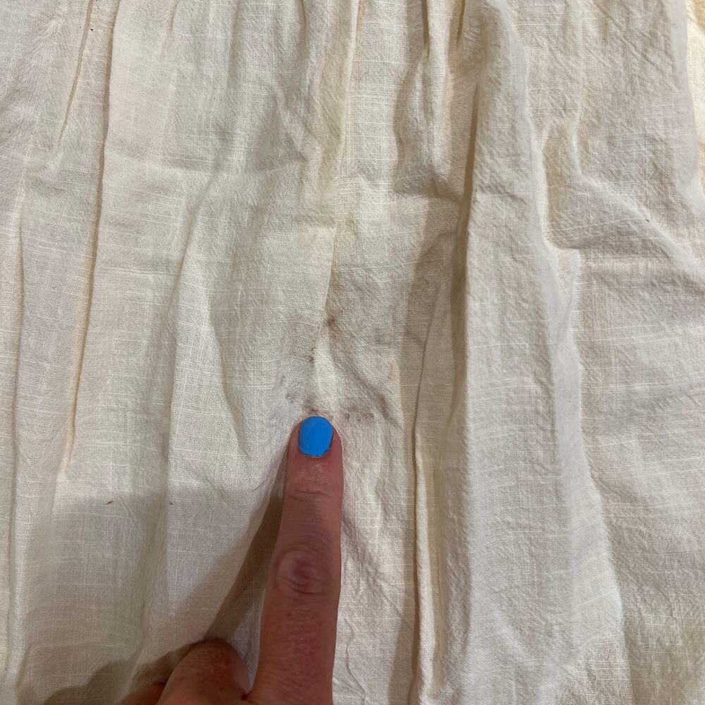 PINKBLUSH Women's Cream Embroidered Smocked Shoulder Tie Maternity Dress Size S - Picture 7 of 11